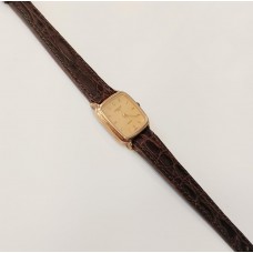 VINTAGE Lanvin γυναικείο ρολόι με επίχρυσο καντράν και καφέ δερμάτινο λουράκι (VIN10)